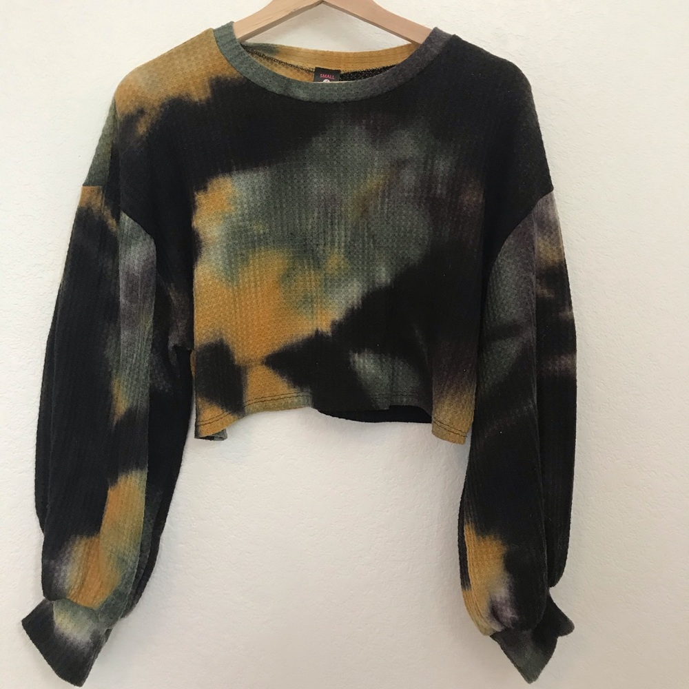 Electric yoga tie dye waffle long sleeve crop top
